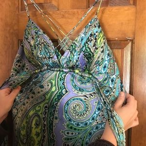 Long silky dress, paisley pattern